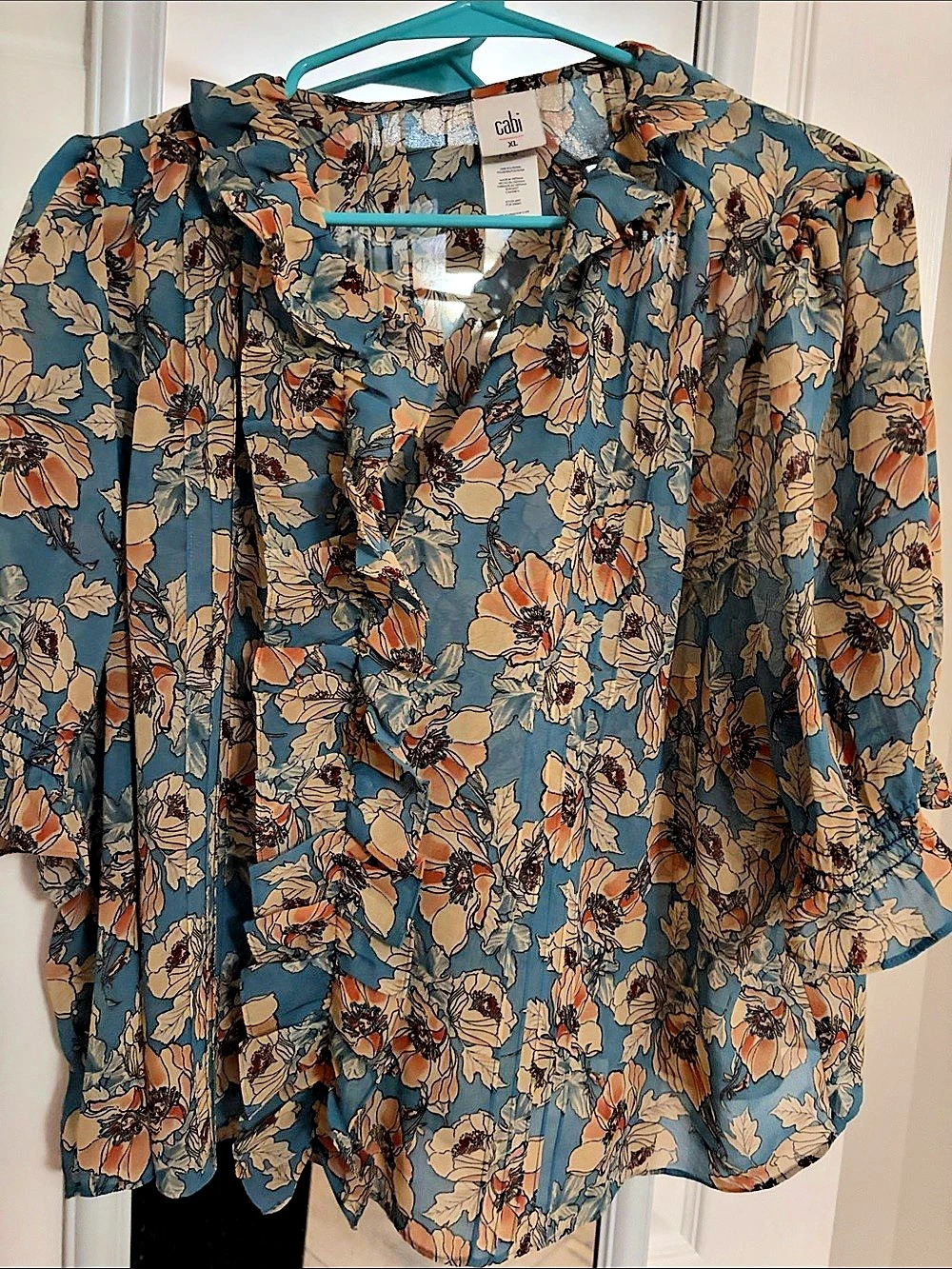 cabi Floral Blouse in Blue & Orange Size XL Like New